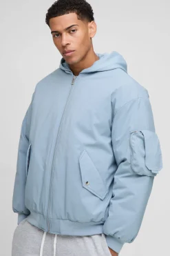 boohooMAN Veste bomber oversize à capuche en nylon avec appliqué en synthétique<Homme Manteaux Et Vestes