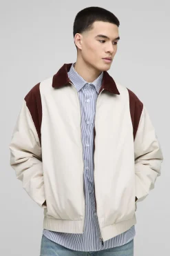 Veste bomber oversize à col en sergé de cordon contrasté