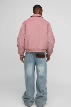 Veste bomber oversize à col en velours côtelé et doublure contrastante
