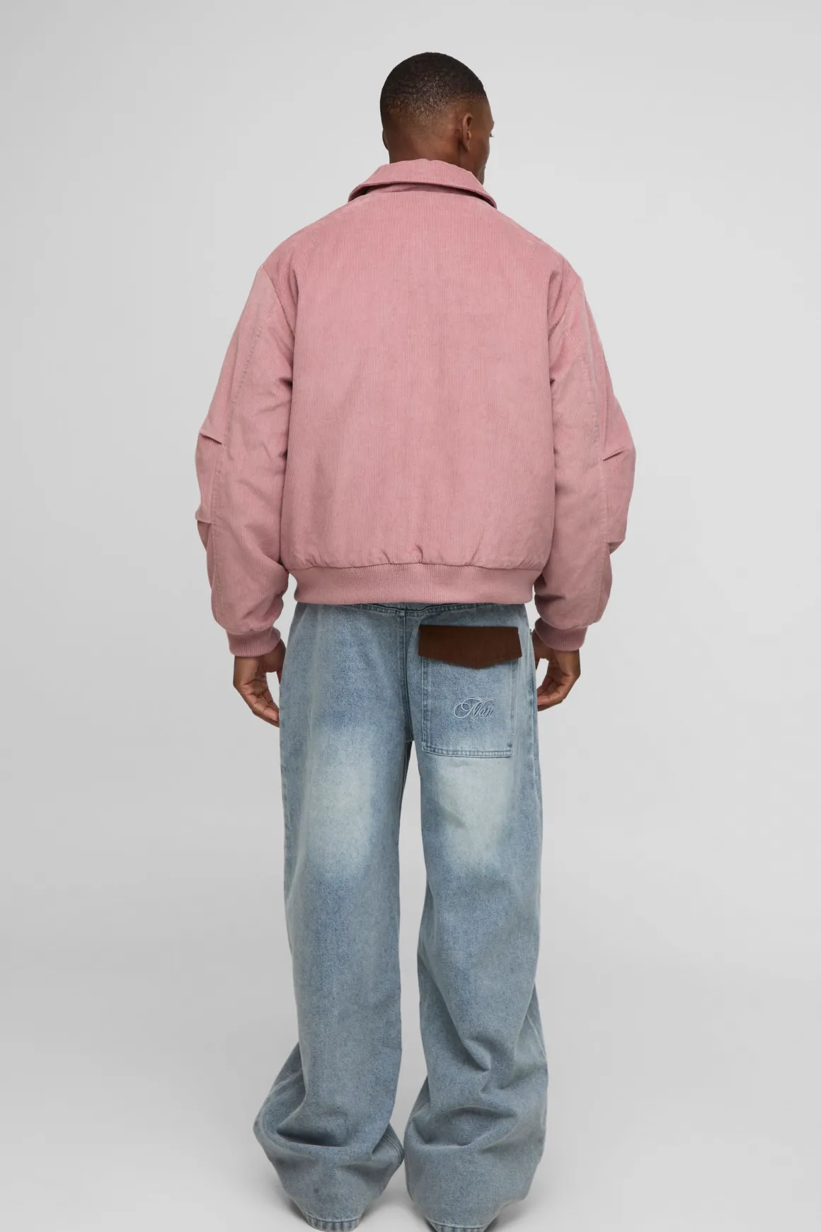 Veste bomber oversize à col en velours côtelé et doublure contrastante