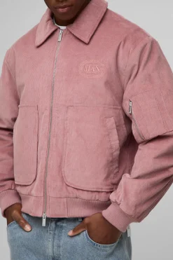 Veste bomber oversize à col en velours côtelé et doublure contrastante