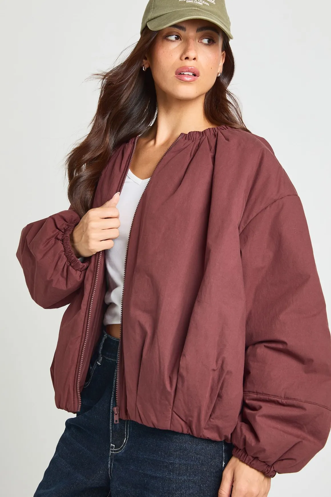 Veste Bomber Oversize À Col Froncé