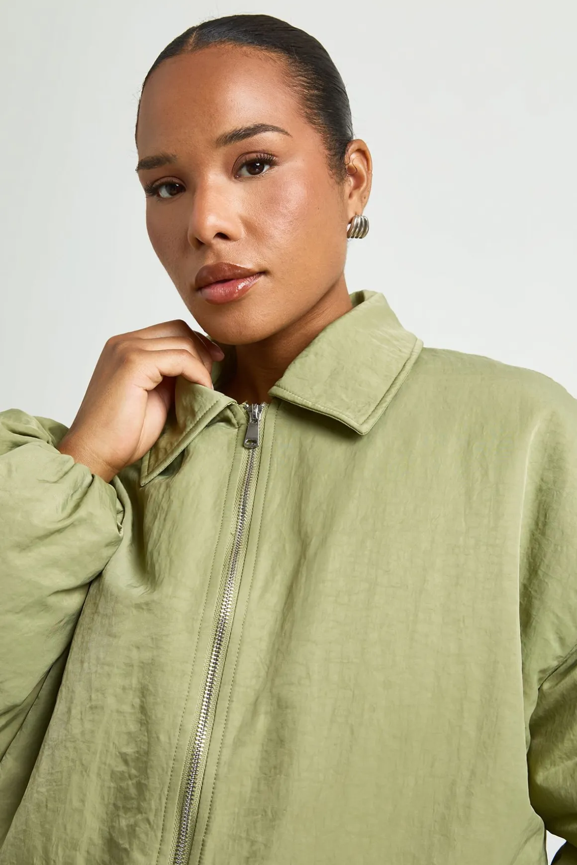 Veste Bomber Oversize À Col Grande Taille