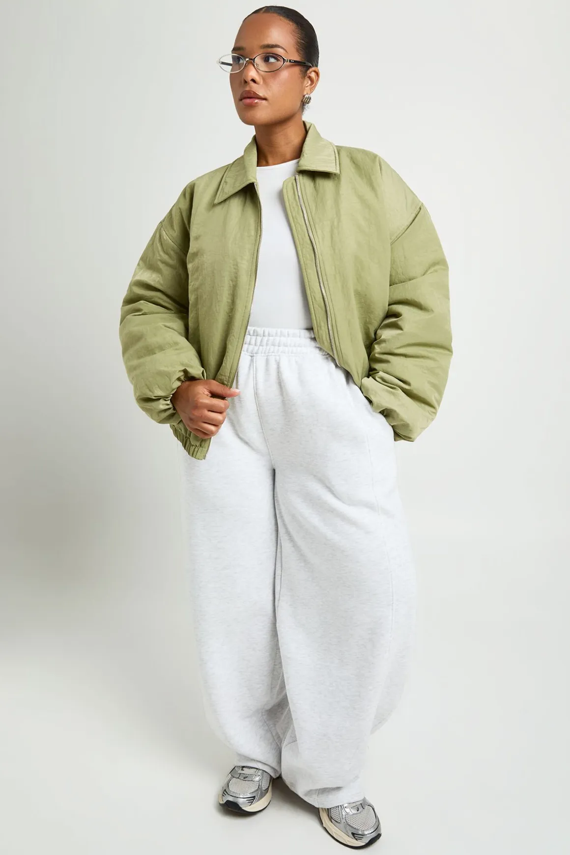 Veste Bomber Oversize À Col Grande Taille
