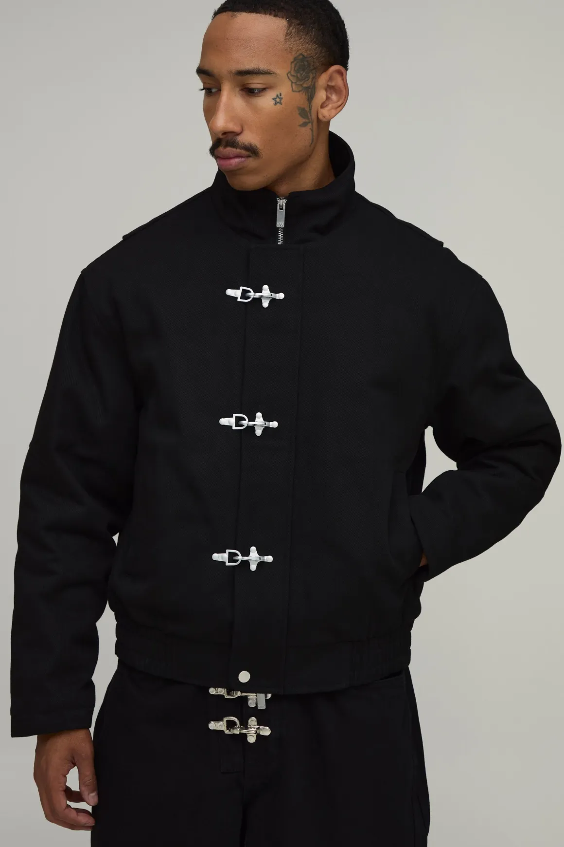 Veste Bomber Oversize À Col Montant En Sergé Avec Fermoir Métallique