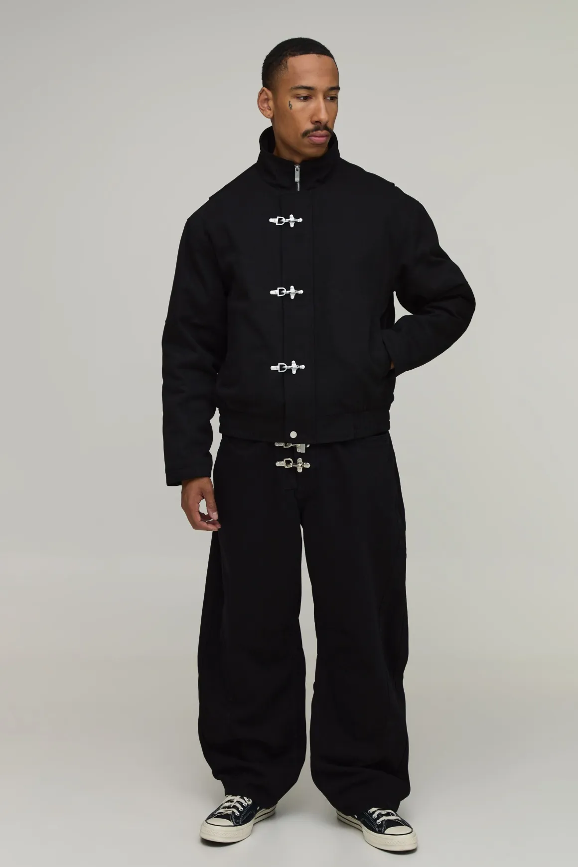 Veste Bomber Oversize À Col Montant En Sergé Avec Fermoir Métallique