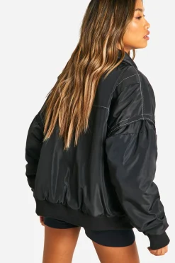 Veste bomber oversized avec détails de surpiqûres contrastées