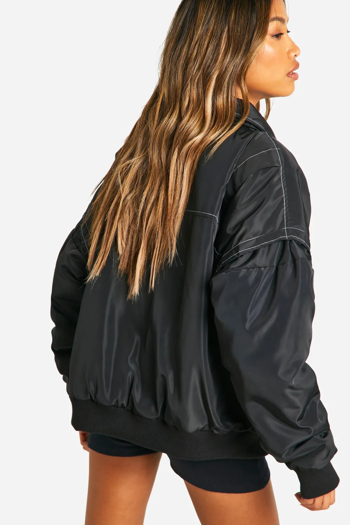 Veste bomber oversized avec détails de surpiqûres contrastées
