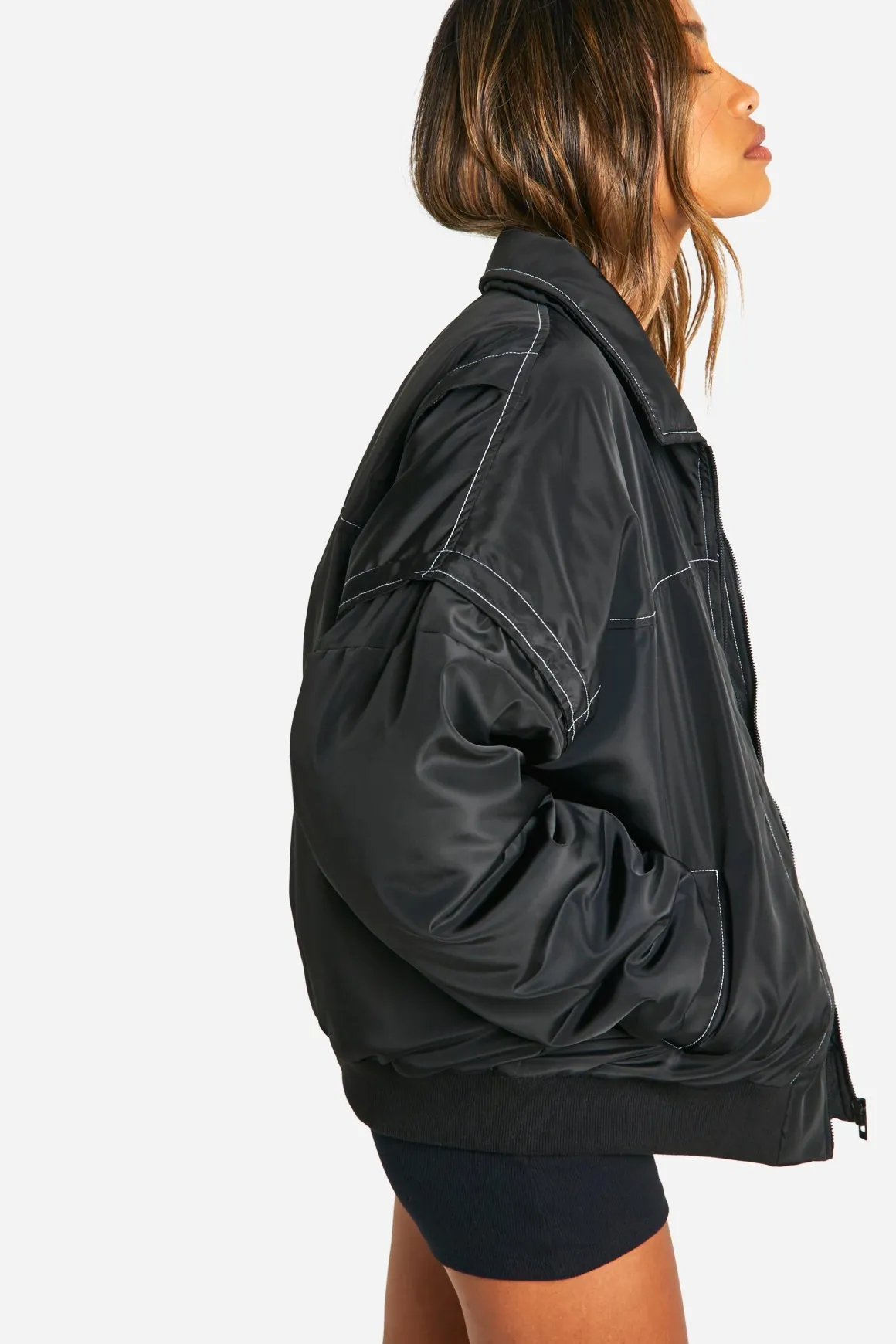 Veste bomber oversized avec détails de surpiqûres contrastées