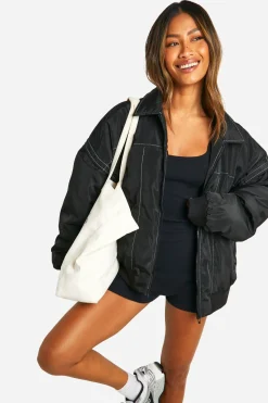 Veste bomber oversized avec détails de surpiqûres contrastées