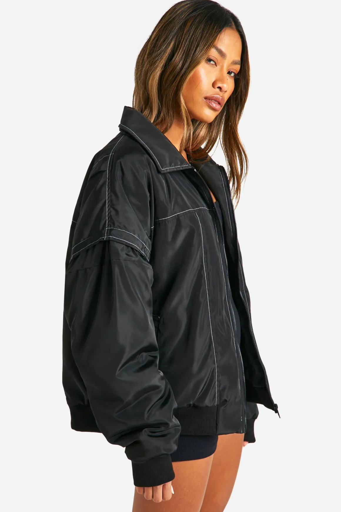 Veste bomber oversized avec détails de surpiqûres contrastées