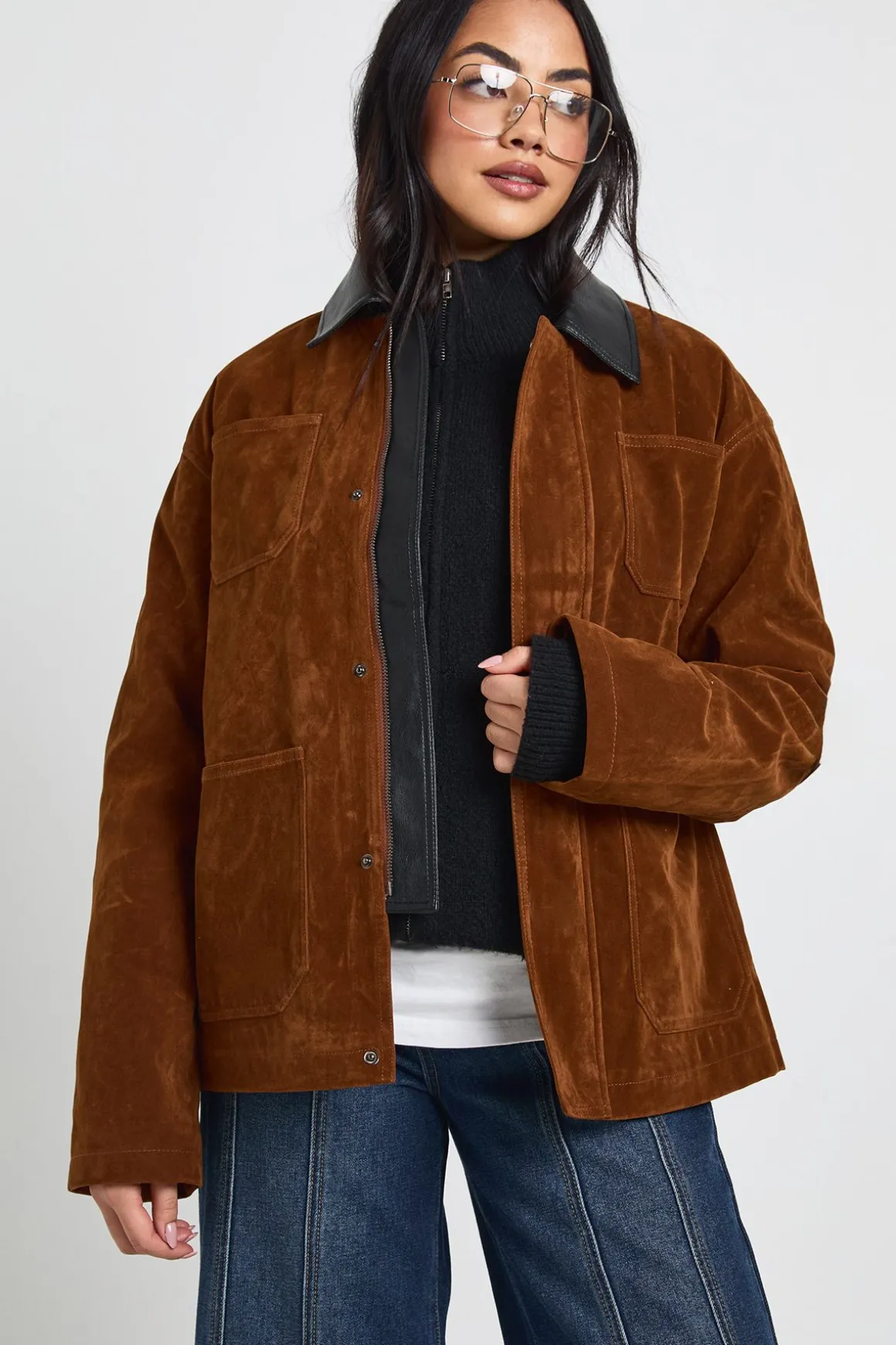 Veste Bomber Oversize en Daim
