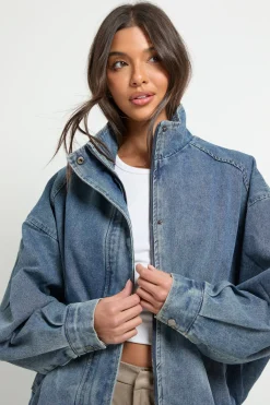 boohoo Veste bomber oversize en denim<Femme Denim|Vestes & Manteaux