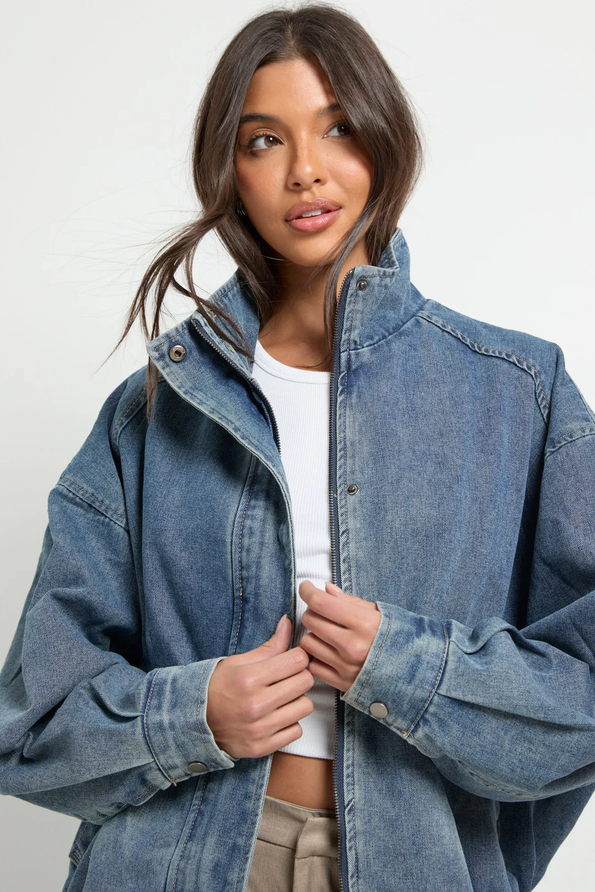 boohoo Veste bomber oversize en denim<Femme Denim|Vestes & Manteaux