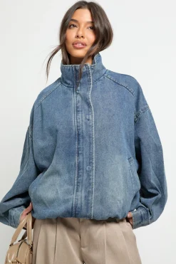 boohoo Veste bomber oversize en denim<Femme Denim|Vestes & Manteaux