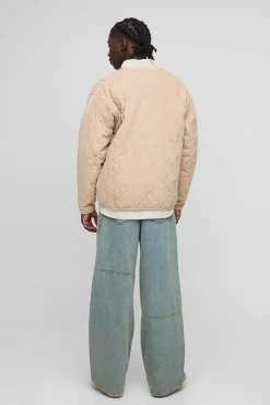 boohooMAN Veste bomber oversize en sergé lavé matelassé sans col<Homme Manteaux Et Vestes