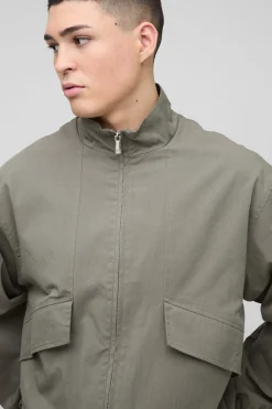 boohooMAN Veste bomber oversize en sergé avec col entonnoir et détails de poches<Homme Manteaux Et Vestes