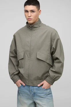boohooMAN Veste bomber oversize en sergé avec col entonnoir et détails de poches<Homme Manteaux Et Vestes