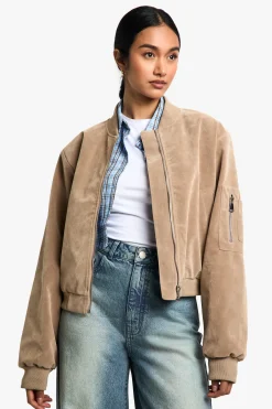 boohoo Veste Bomber à Épaulettes Look Suédé<Femme Vestes & Manteaux