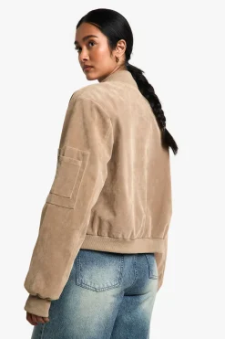 boohoo Veste Bomber à Épaulettes Look Suédé<Femme Vestes & Manteaux