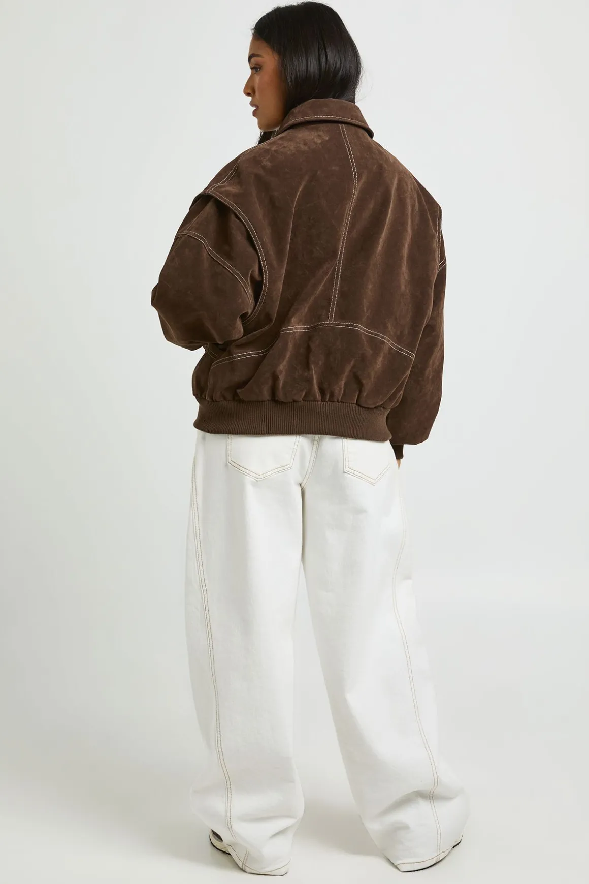 Veste Bomber Petite En Synthétique Avec Surpiqûres Contrastées