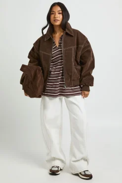 Veste Bomber Petite En Synthétique Avec Surpiqûres Contrastées