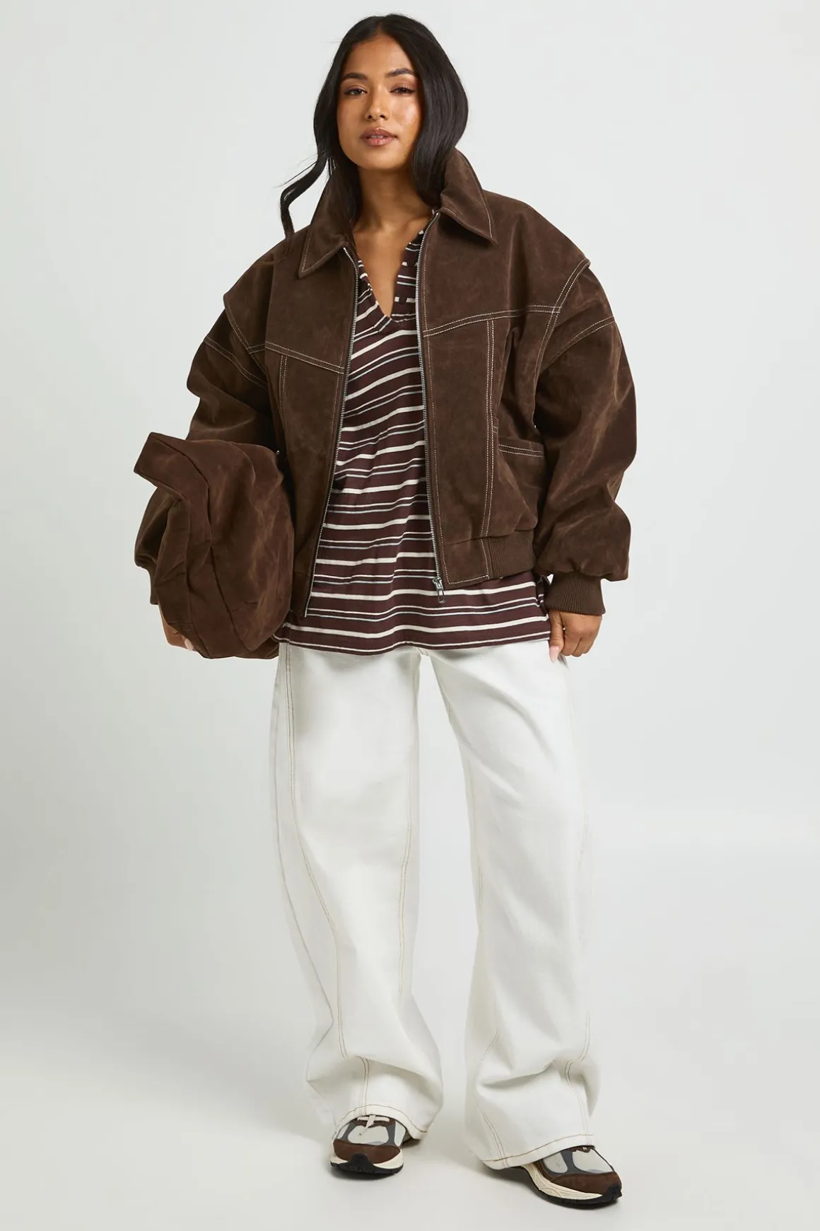Veste Bomber Petite En Synthétique Avec Surpiqûres Contrastées