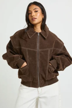 Veste Bomber Petite En Synthétique Avec Surpiqûres Contrastées