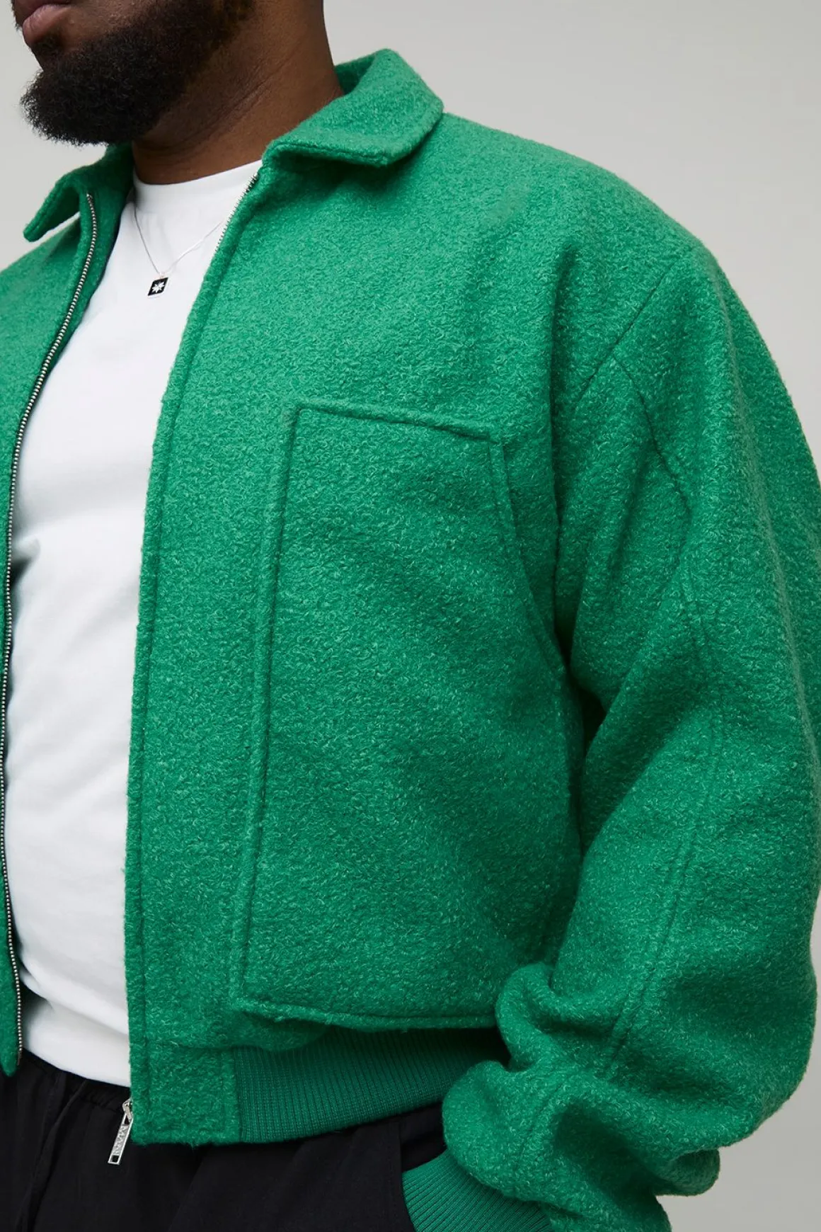 Veste bomber Plus Boxy à manches ruchées et finition boucle en vert