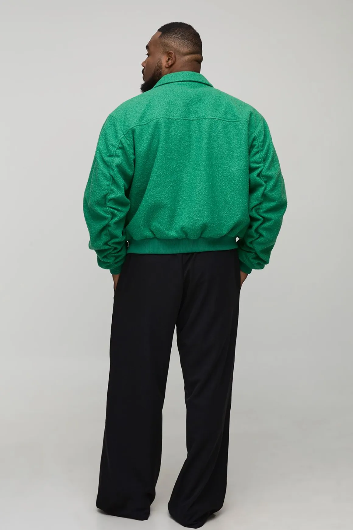 Veste bomber Plus Boxy à manches ruchées et finition boucle en vert