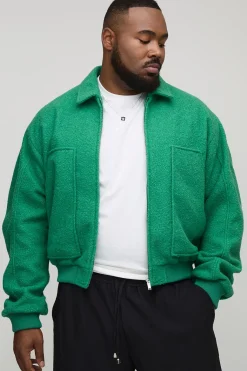 Veste bomber Plus Boxy à manches ruchées et finition boucle en vert