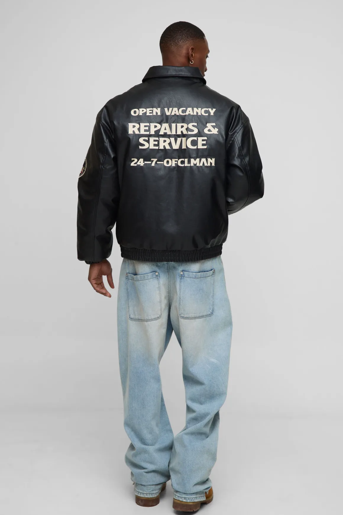Veste bomber pour homme, coupe oversize, avec écusson appliqué et col