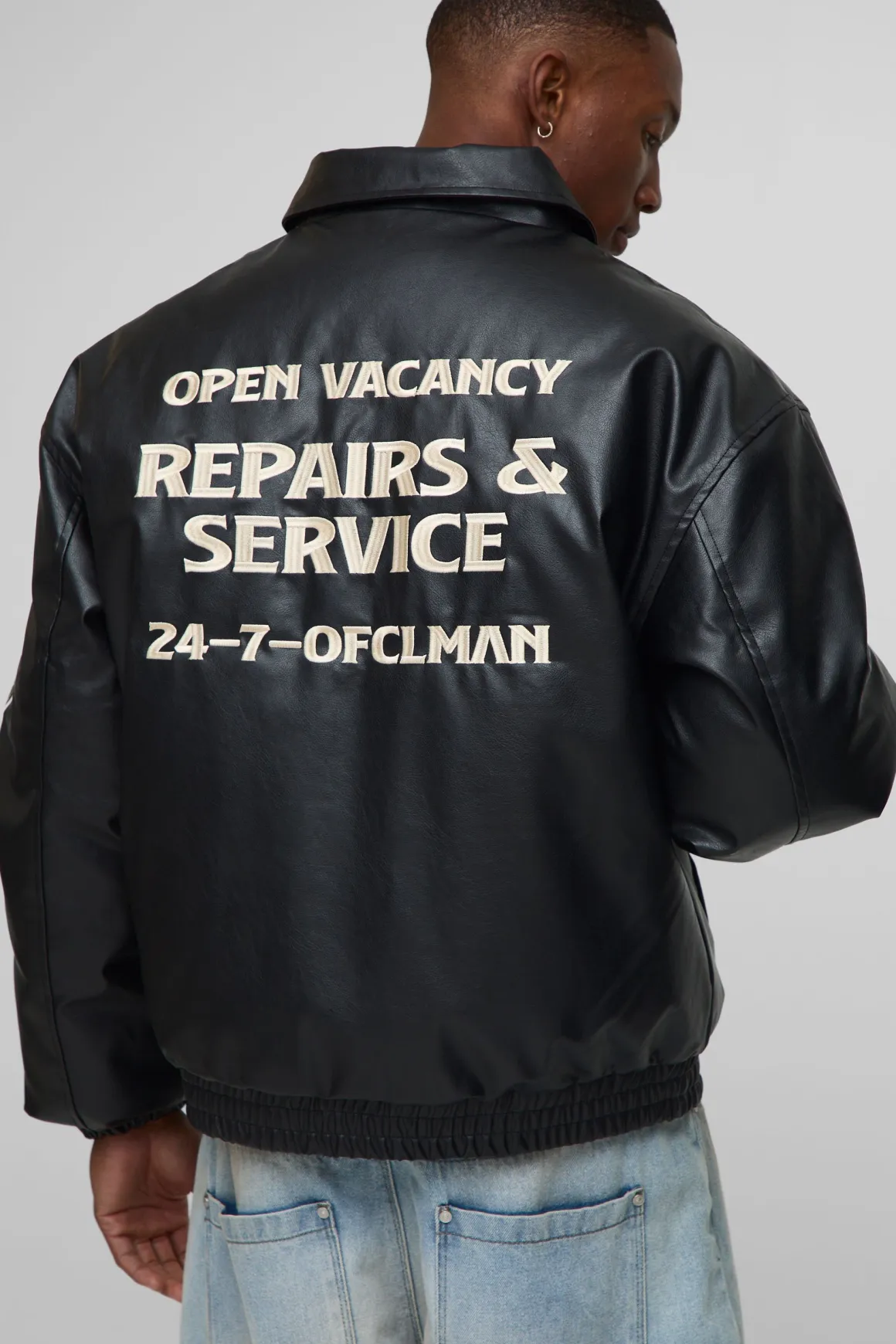 Veste bomber pour homme, coupe oversize, avec écusson appliqué et col
