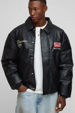 Veste bomber pour homme, coupe oversize, avec écusson appliqué et col