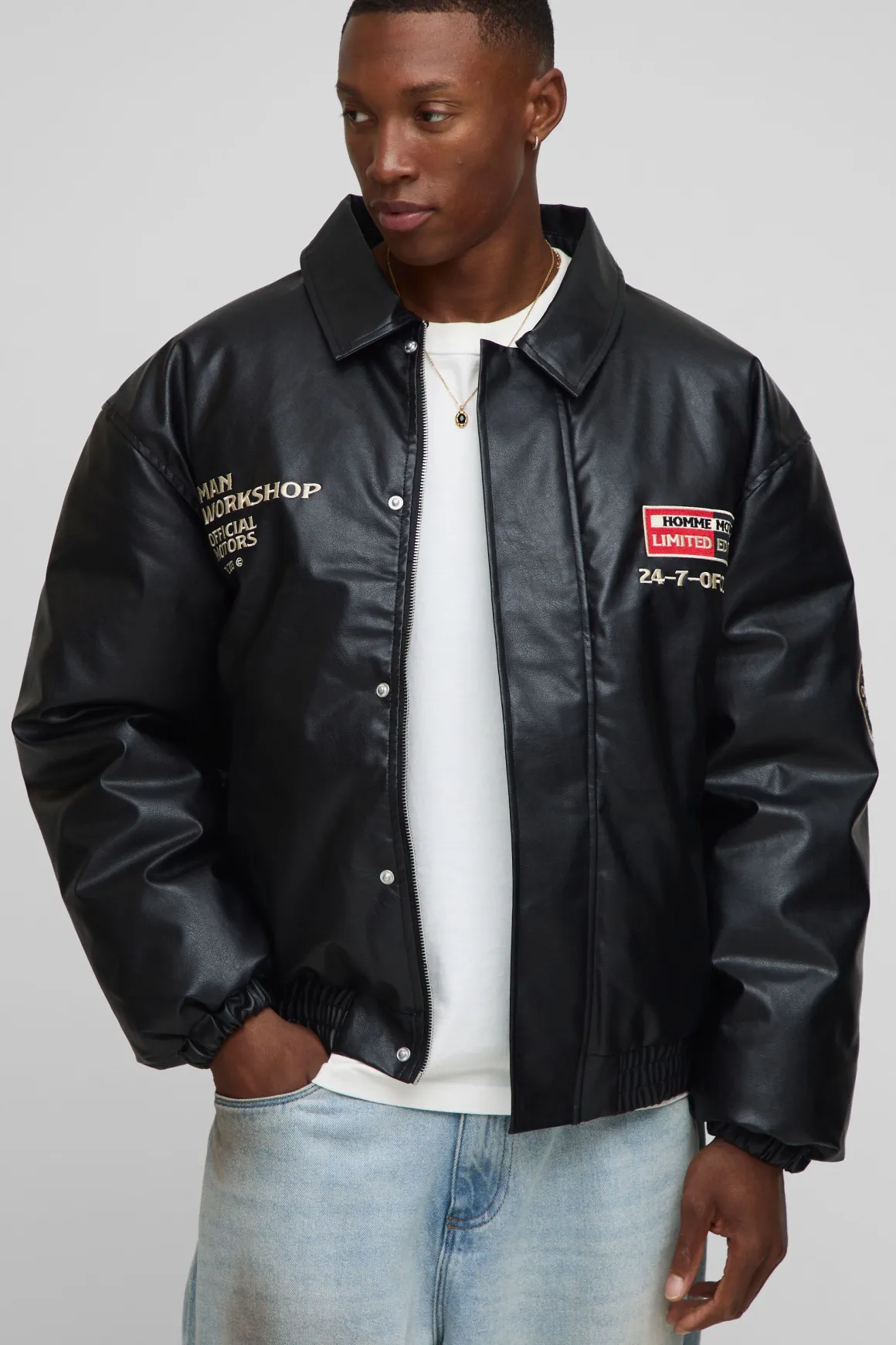 Veste bomber pour homme, coupe oversize, avec écusson appliqué et col