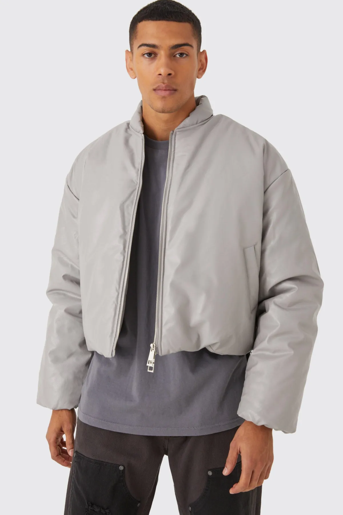 boohooMAN Veste bomber puffer boxy en synthétique à rembourrage volumineux<Homme Manteaux Et Vestes
