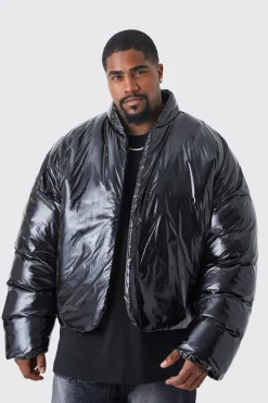 boohooMAN Veste bomber puffer boxy haute brillance rembourrée grande taille<Homme Vestes & Manteaux Grande Taille|Tout Afficher