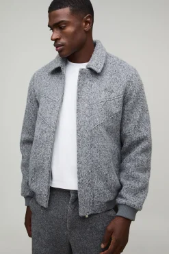 boohooMAN Veste bomber Regular Fit en tissu Melton à col avec détails de couture<Homme Manteaux Et Vestes