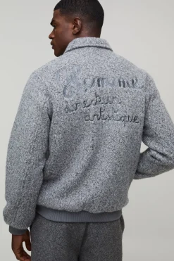 boohooMAN Veste bomber Regular Fit en tissu Melton à col avec détails de couture<Homme Manteaux Et Vestes