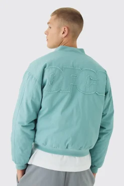 boohooMAN Veste bomber rembourrée en twill à appliqué Boxy OFCL en<Homme Manteaux Et Vestes