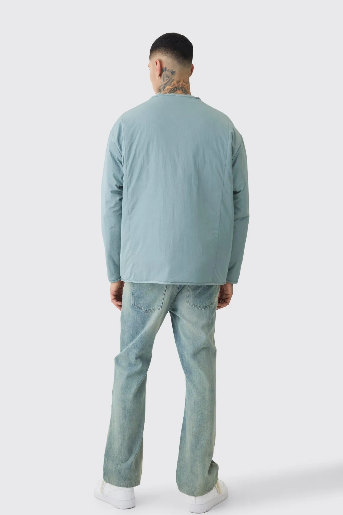 Veste bomber rembourrée, surdimensionnée, sans col, haute en ardoise