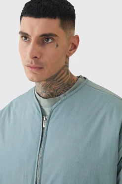 Veste bomber rembourrée, surdimensionnée, sans col, haute en ardoise