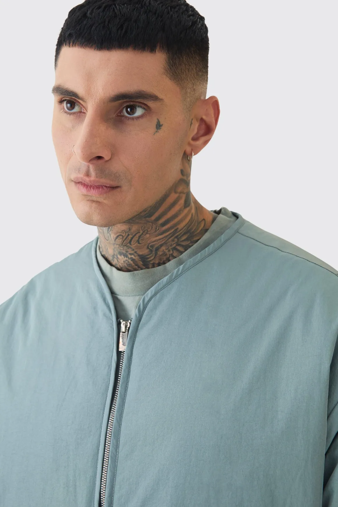 Veste bomber rembourrée, surdimensionnée, sans col, haute en ardoise