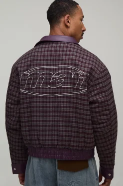 boohooMAN Veste Bomber Réversible Coupe Ample En Synthétique Et Carreaux Avec Fermeture Pompier<Homme Manteaux Et Vestes