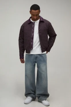 boohooMAN Veste Bomber Réversible Coupe Ample En Synthétique Et Carreaux Avec Fermeture Pompier<Homme Manteaux Et Vestes
