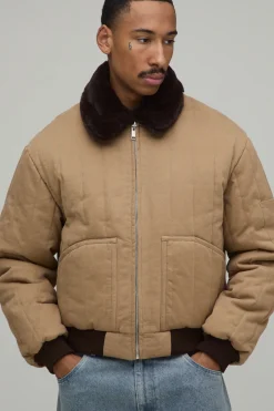 boohooMAN Veste Bomber Réversible Coupe Ample En Synthétique Et Sergé<Homme Manteaux Et Vestes
