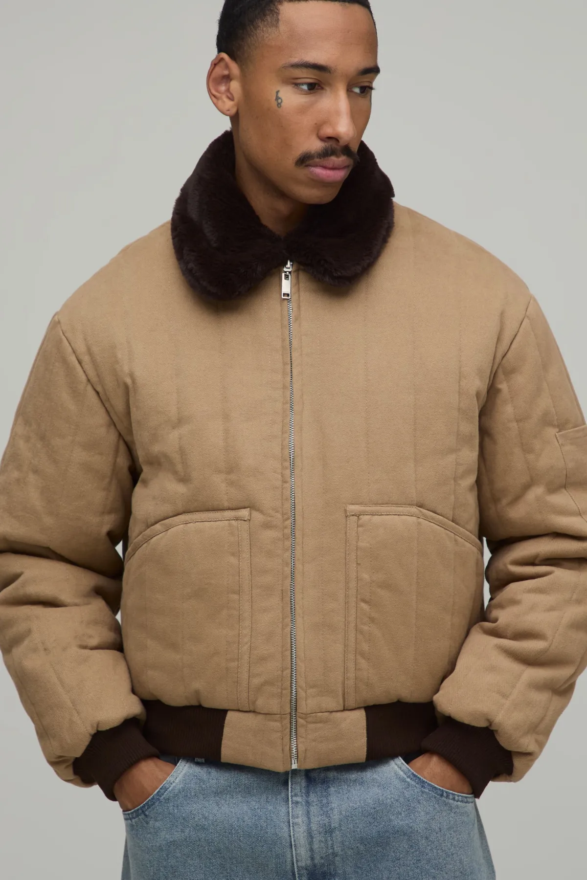 boohooMAN Veste Bomber Réversible Coupe Ample En Synthétique Et Sergé<Homme Manteaux Et Vestes