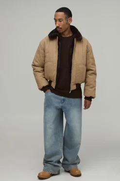 boohooMAN Veste Bomber Réversible Coupe Ample En Synthétique Et Sergé<Homme Manteaux Et Vestes