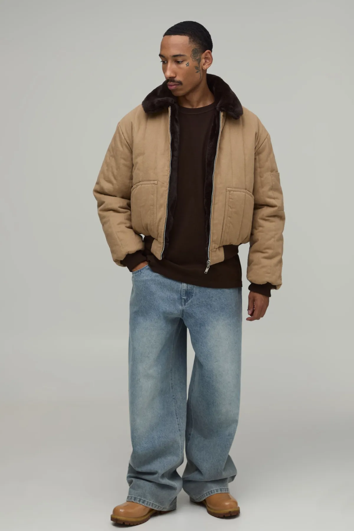 boohooMAN Veste Bomber Réversible Coupe Ample En Synthétique Et Sergé<Homme Manteaux Et Vestes