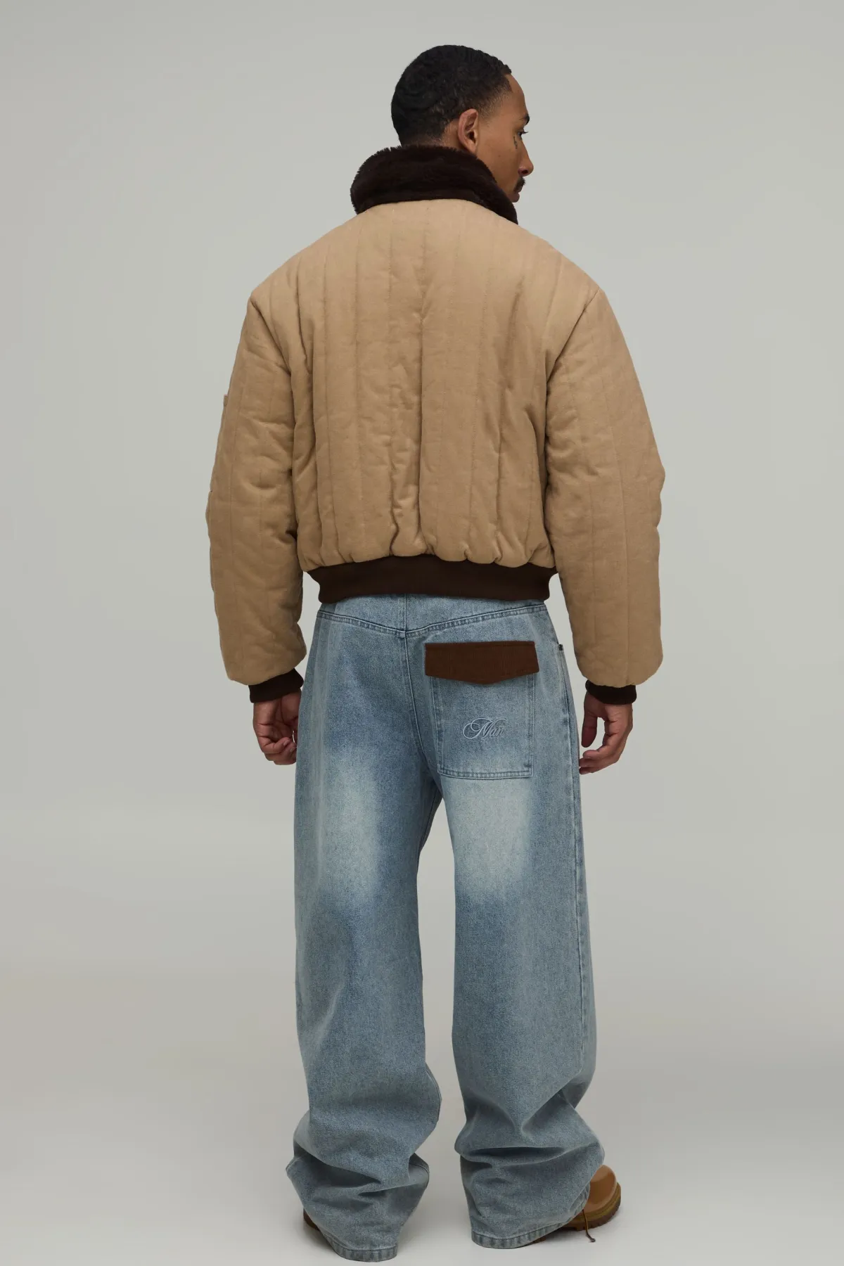boohooMAN Veste Bomber Réversible Coupe Ample En Synthétique Et Sergé<Homme Manteaux Et Vestes